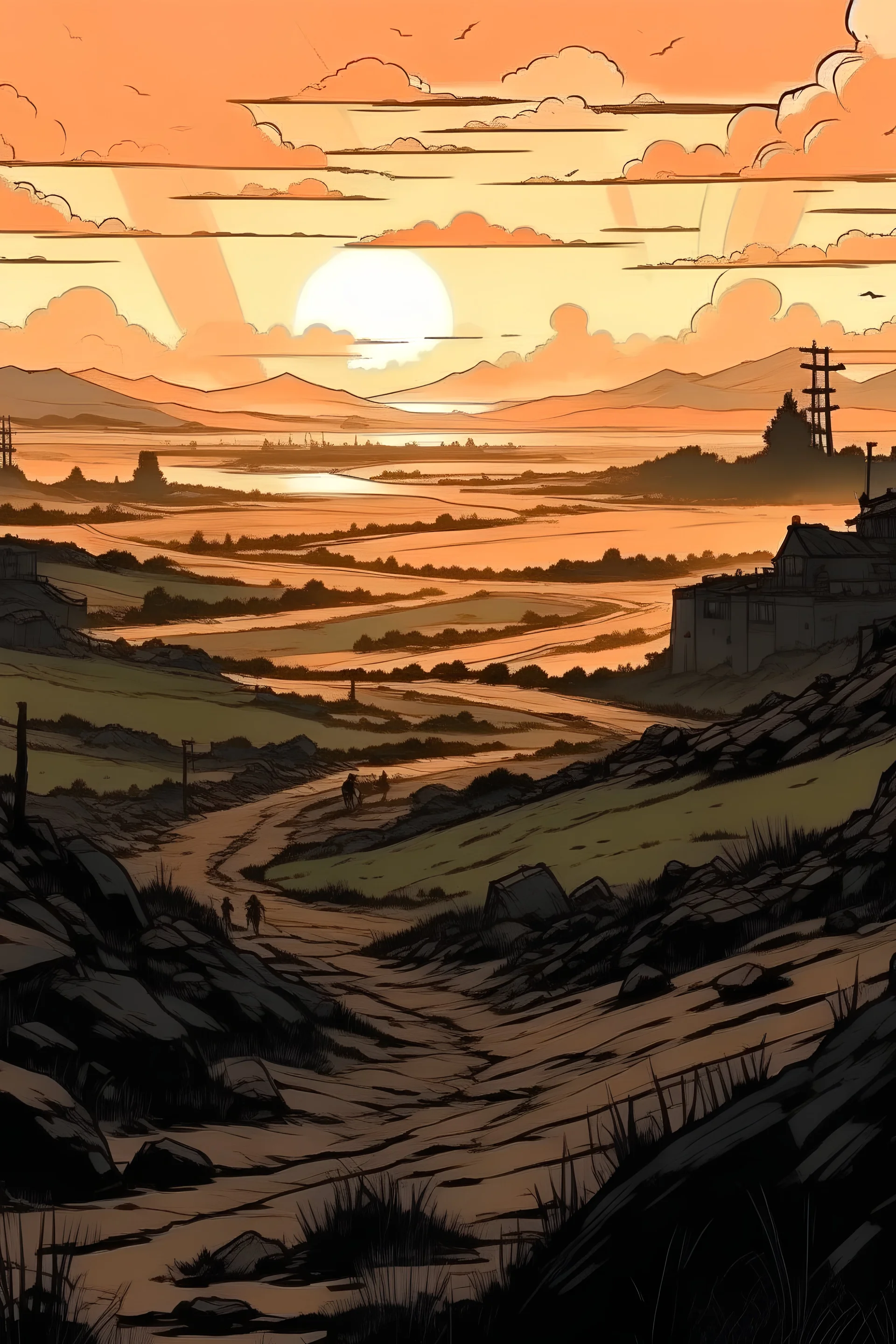 landscape of war in an anime style