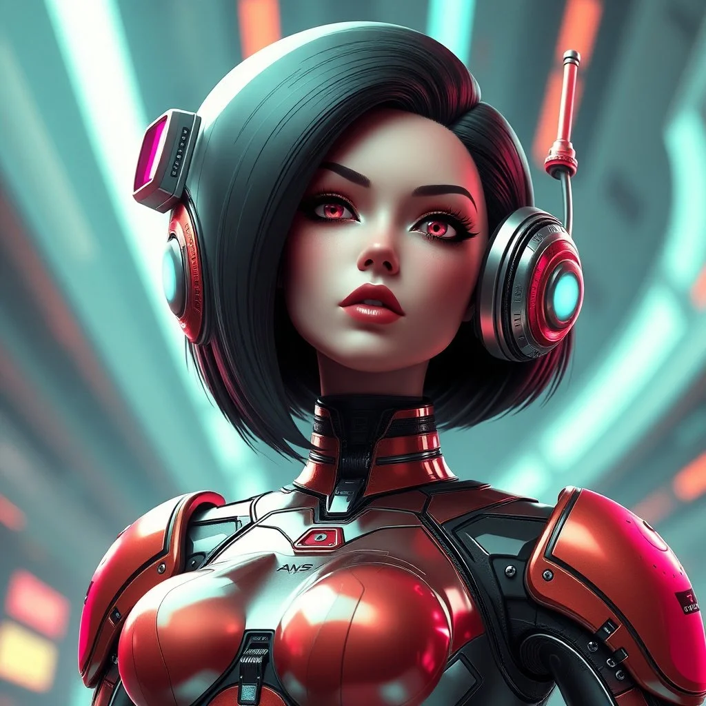 a retro-futuristic feminine android, space age, dystopia, stylised, digital art, 3d render