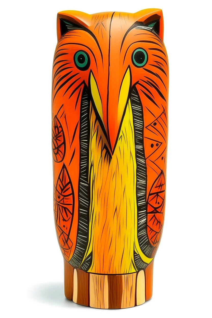 An orange colored earth elemental porcupine designed in pacific Northwest totem poles painted by Pablo Picasso