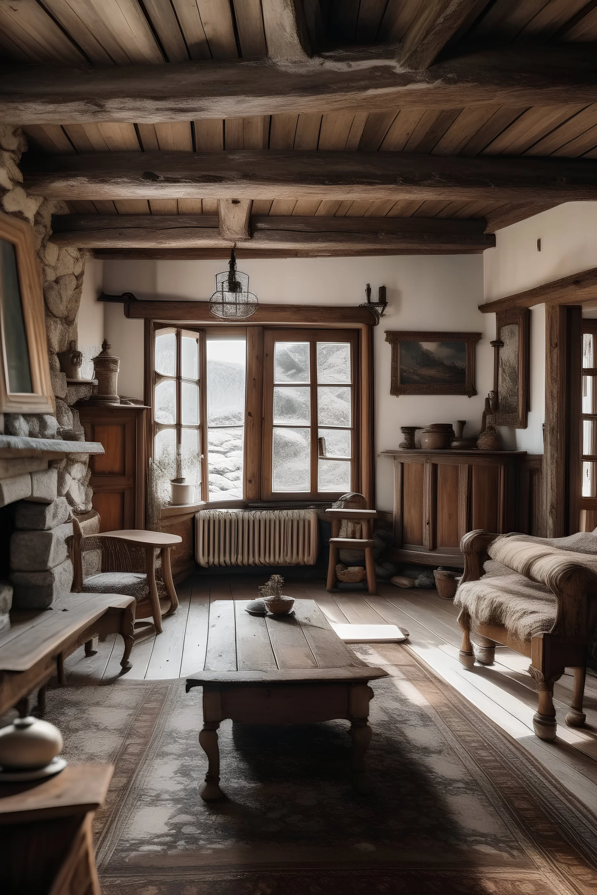 A living room of an old mountain house