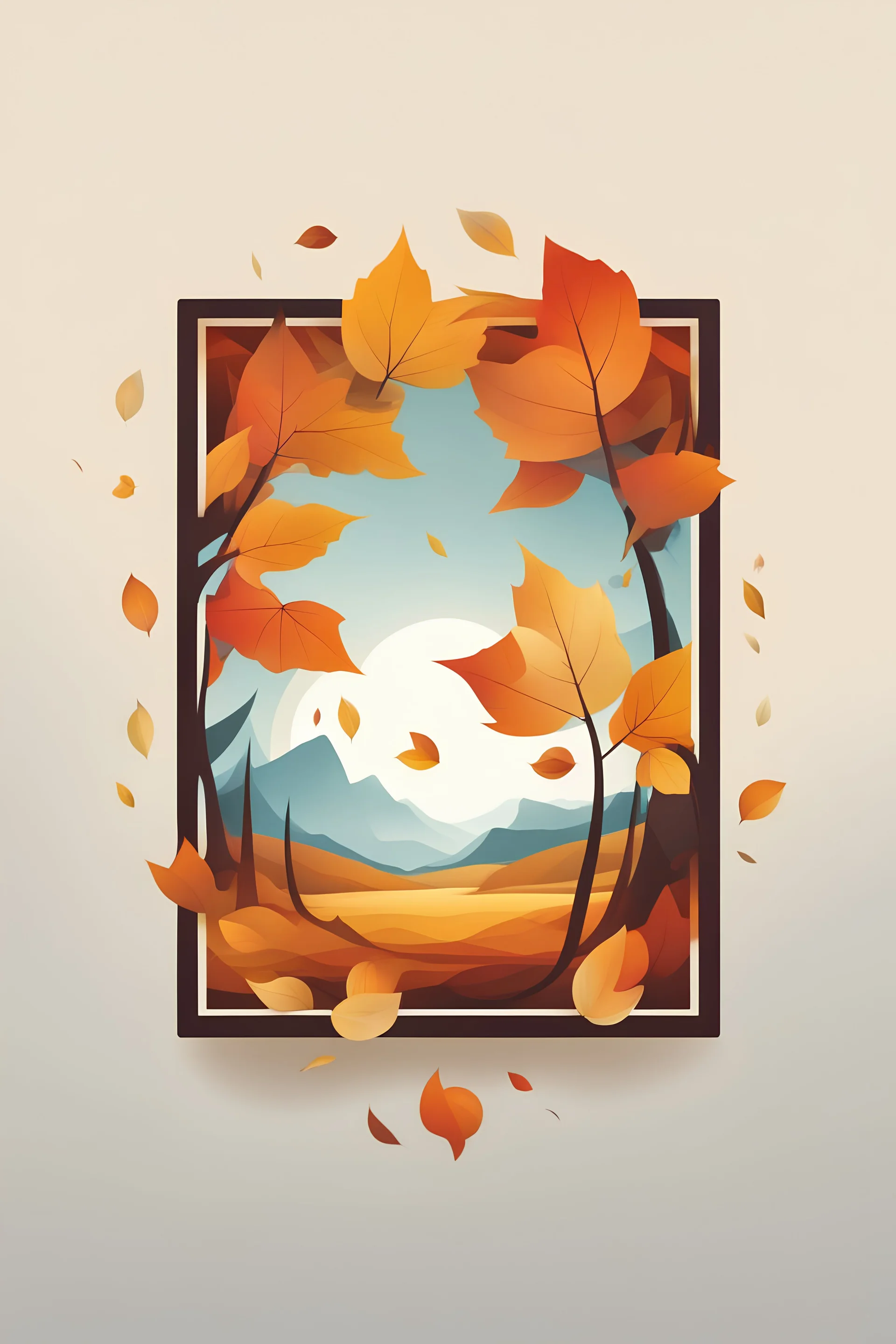 square logo , landscape with leaf fall, flying leaves