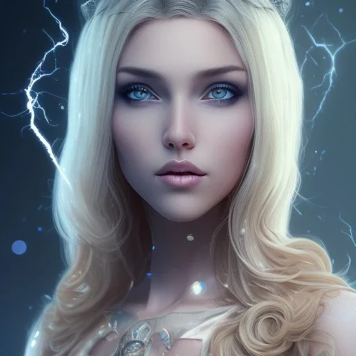 slightly smiling blonde pretty yoga artist,sexy makeup, plain hair with blue sparks, labyrinth background , levitated lab equipment, 4k, Highly Detailed, Masterpiece, perfect eyes, Digital Illustration, Cinematic Lighting, Realistic, Sharp Focus, Centered, Beautifully Lit, Bioluminescent by Stanley Artgerm Lau