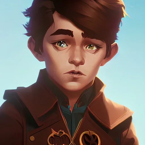 Portrait of a handsome brown haired little warlock kid by Nick Harris