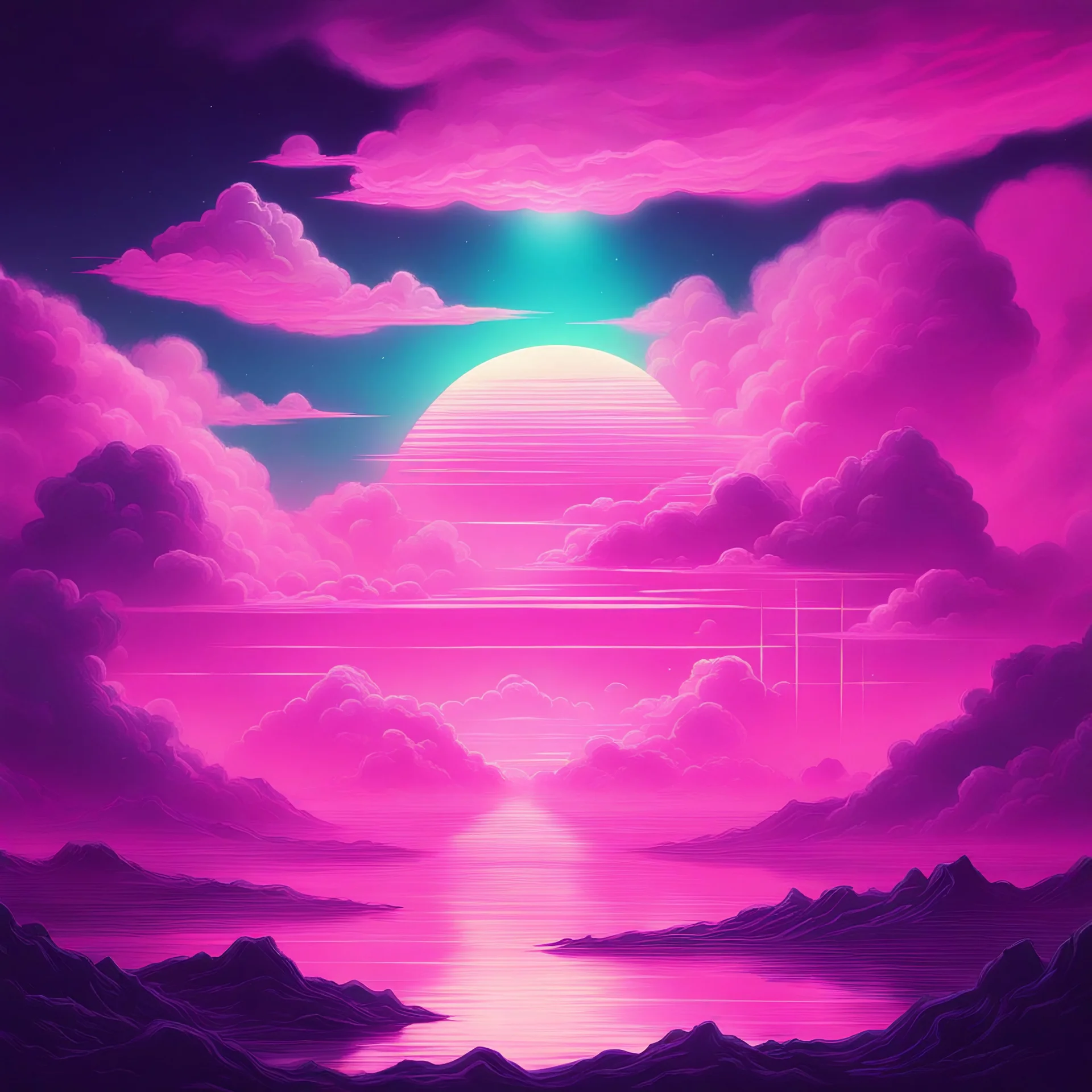 DAYS AFTERwards , in a retrowave style with clouds and fluids