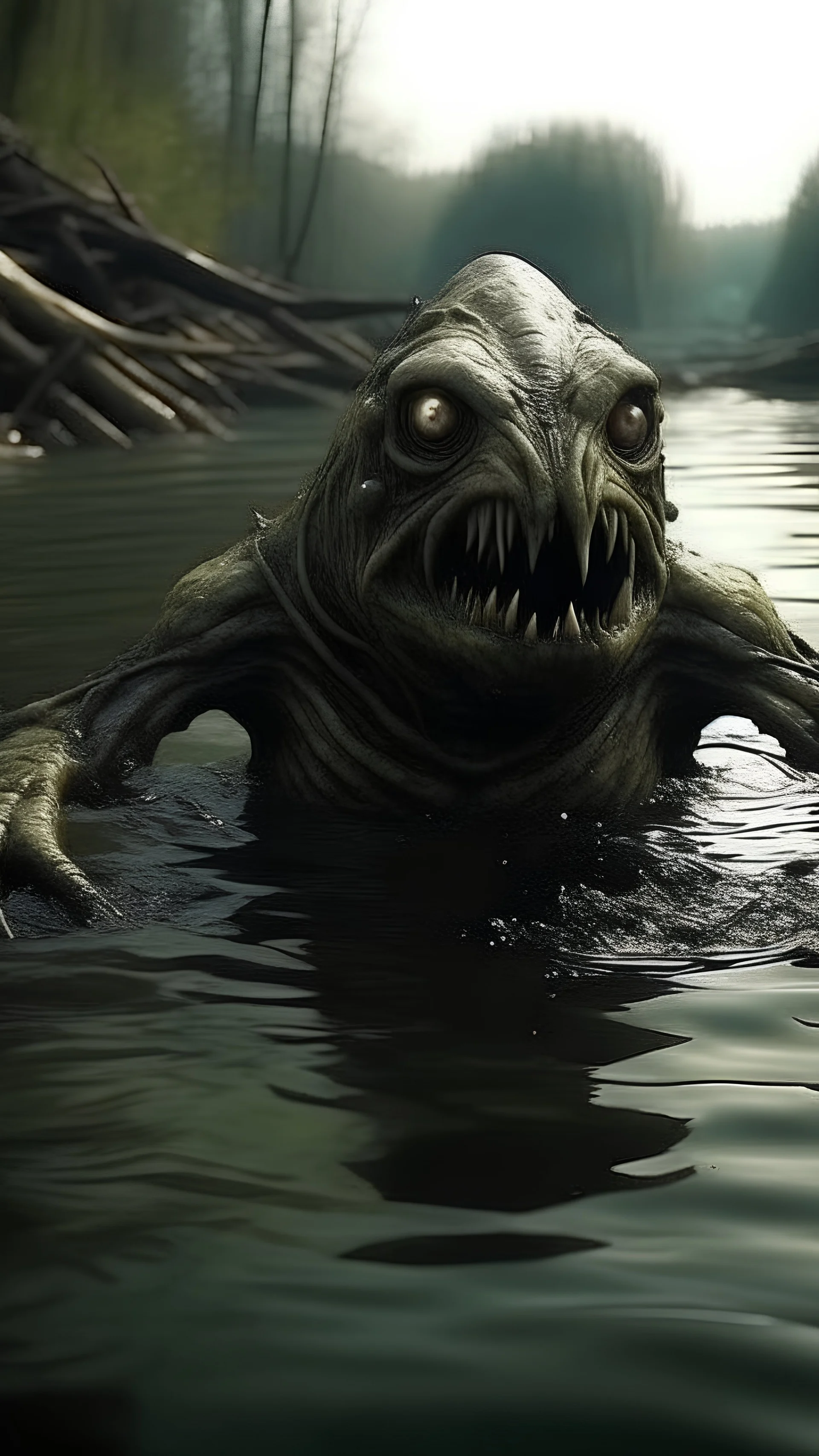 create a horrific creature stalking in the river