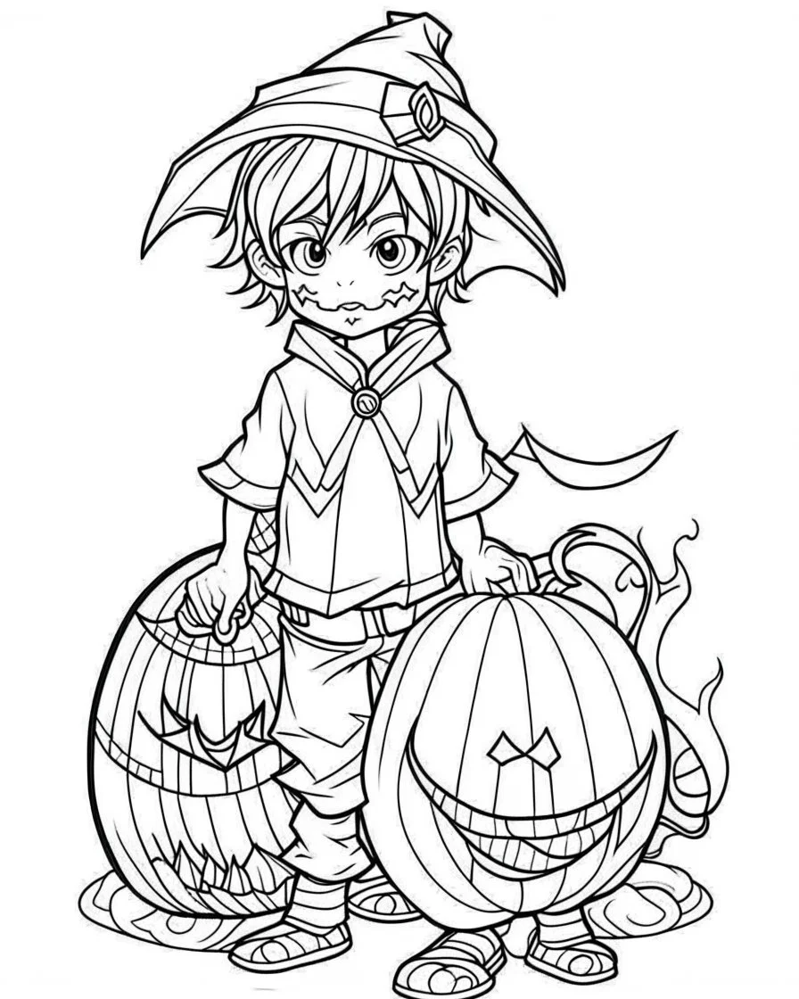 outline art for halloween coloring pages for kids , white background, Sketch style, full body, only use outline, clean line art, white background, no shadows and clear and well outlined, coloring page for kids,