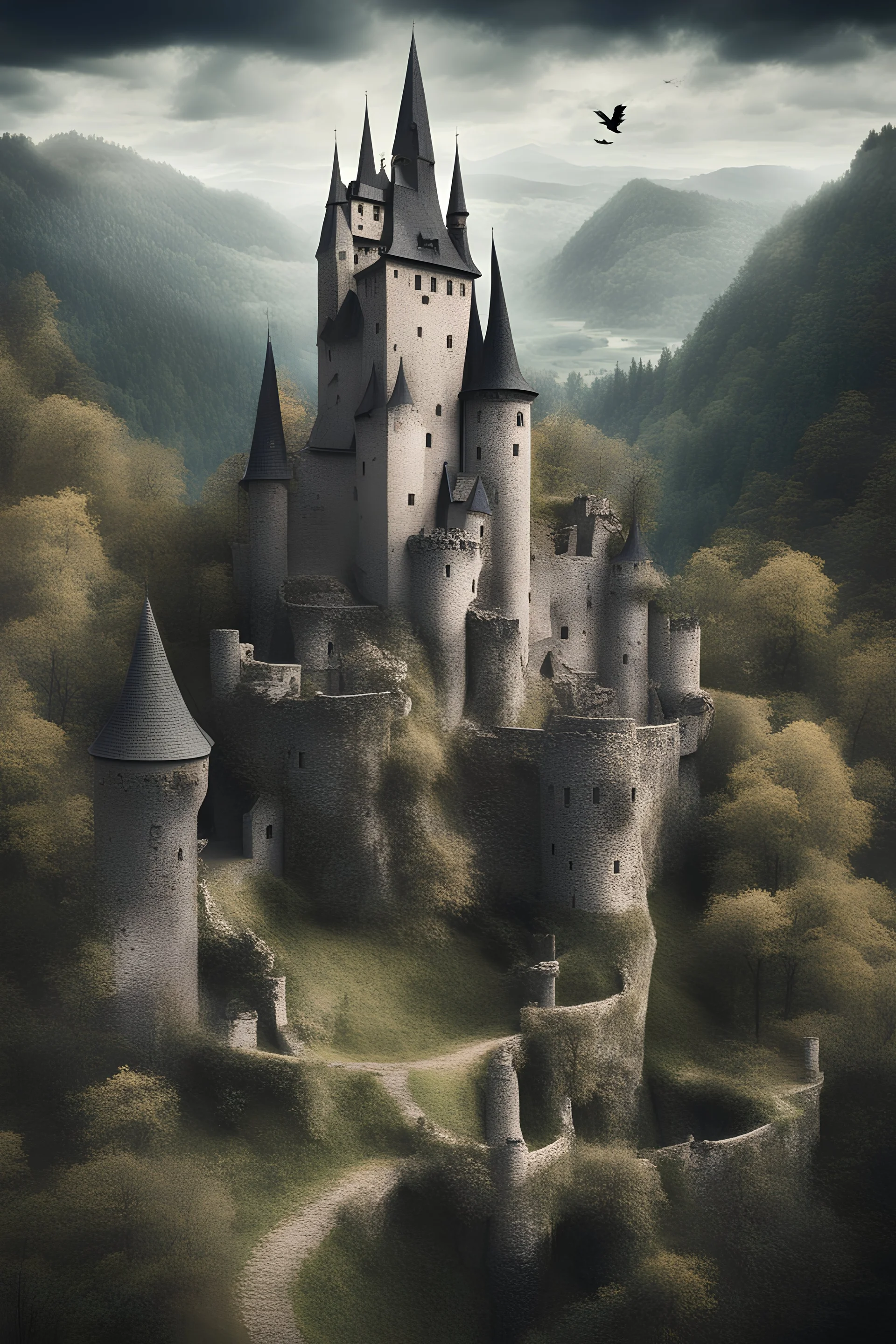 Photomontage of an overview of a witch castle