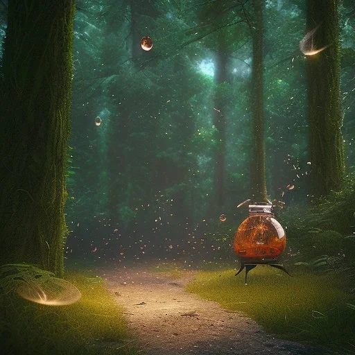 fireflies flying in the forest, ultra realistic, ultra highly detailed, shiny, smooth, studio quality, octane render, polaroid,--ar 1:1 --v4