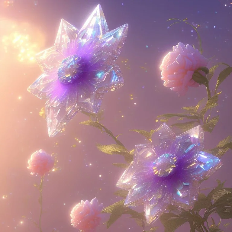 one big crystal subtle flower in a galactic ambiance with a beautiful fairy, transparent petals, delicate colors, in the foreground, full of details, smooth，soft light atmosphere, light effect，vaporwave colorful, concept art, smooth, extremely sharp detail, finely tuned detail, ultra high definition, 8 k, unreal engine 5, ultra sharp focus