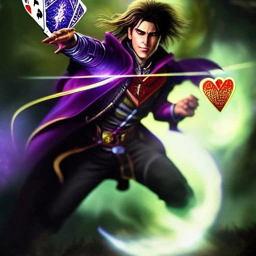 ultra detailed fullbody portrait of Gambit throwing kinetically-charged playing cards, extremely detailed digital painting, intrincate, extremely detailed face,crystal clear Big Glowing eyes, mystical colors , perfectly centered image, perfect composition, rim light,extremely sharp detail, finely tuned detail, beautiful lighting, 8k, stunning scene, raytracing, in the style of robert e howard and pablo oliveira and Ken Kelley and Ohrai Noriyoshi and Simon Bisley