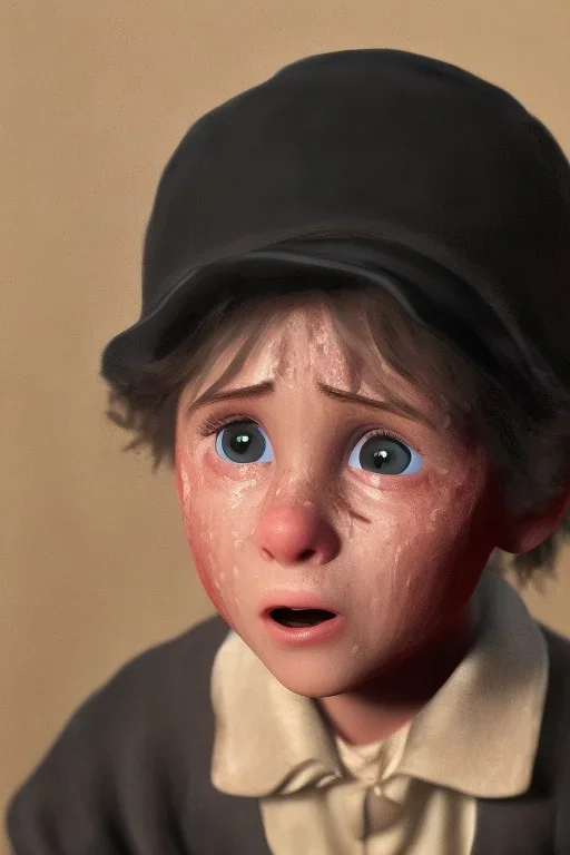 oliver twist, crying boy, oil on face, 1890 clothes