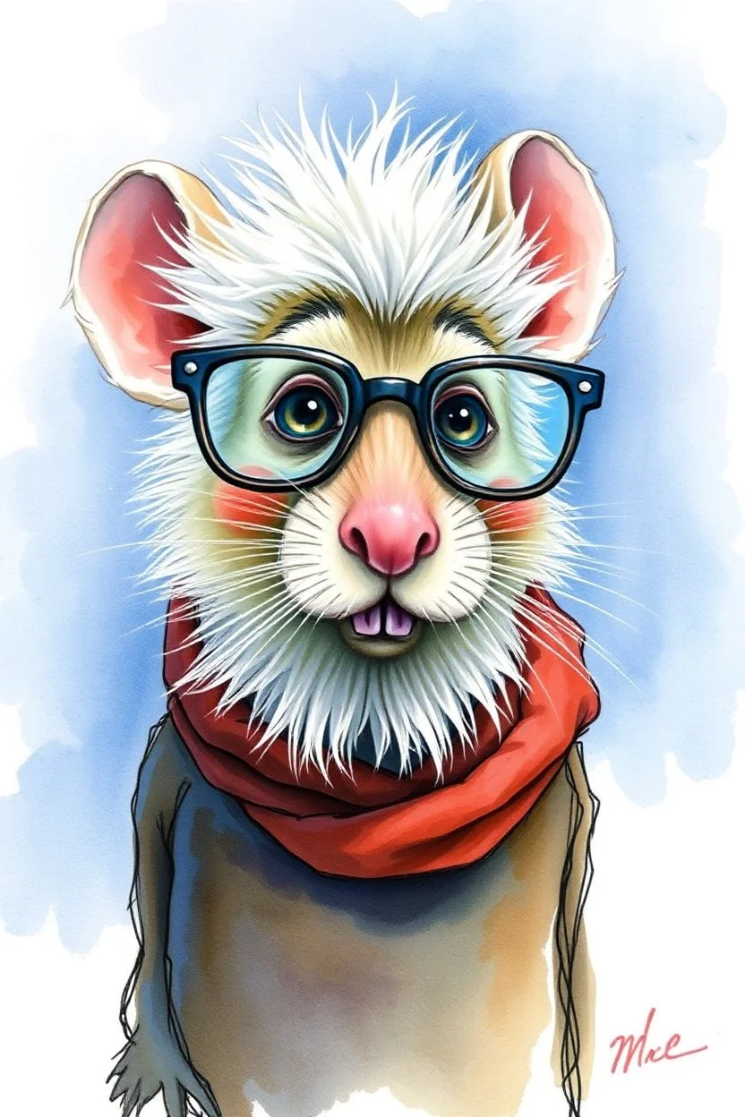 SKETCH WATERCOLOR PASTEL COLOURS - “Mr. Whiskers McStreusel old mouse, a wiry fellow with wild white hair and glasses so large they practically covered his whole face.”