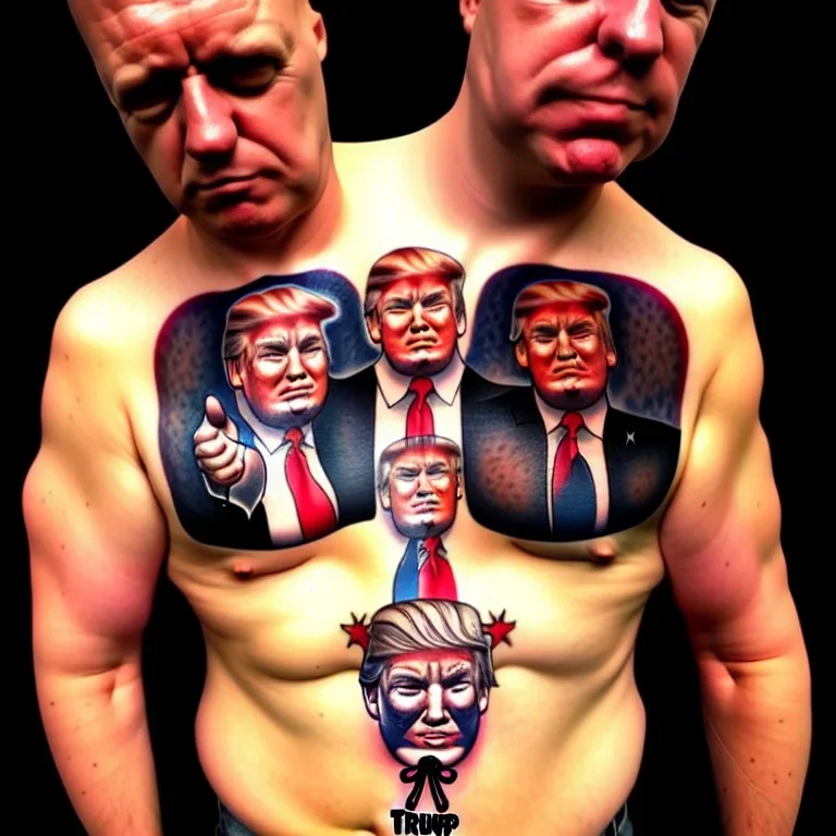 a tough guy with a trump tattoo on chest, ((safe for work))