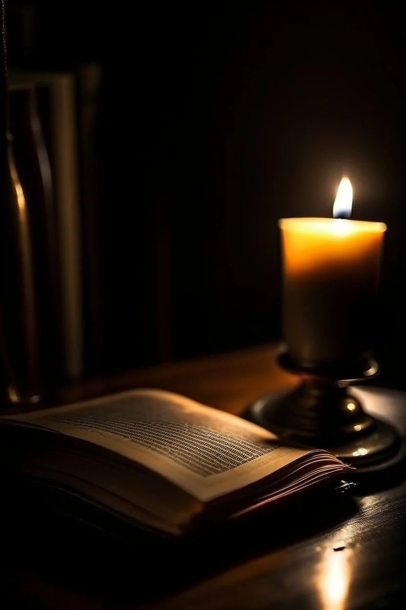 reading a book in the dark candle light