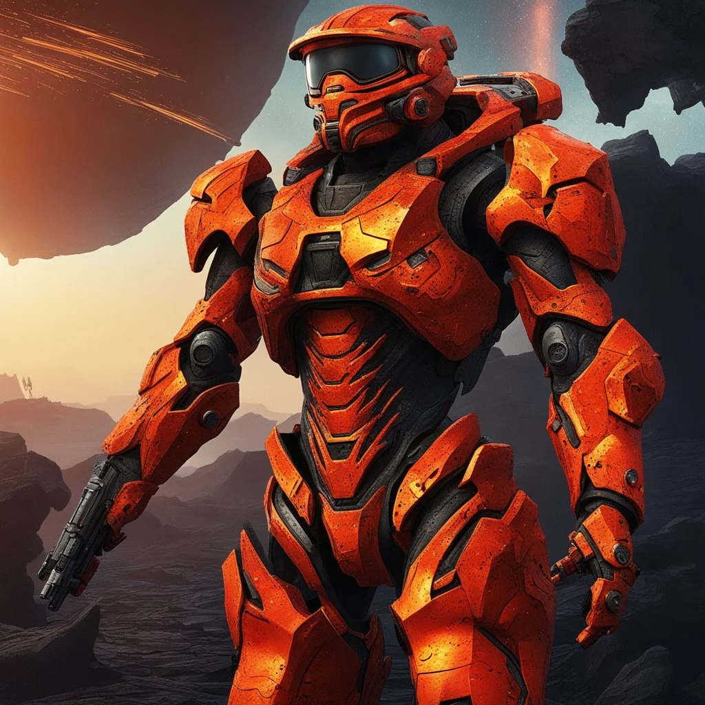 Battle suit made of lava and stars and galaxies