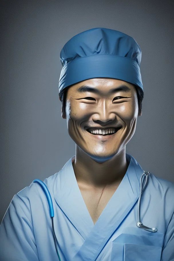 asian surgeon portrait smiling, scalpel pose