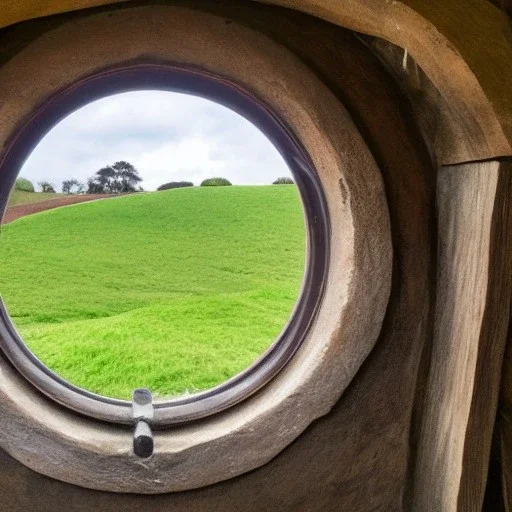 round window looking out onto hobbiton