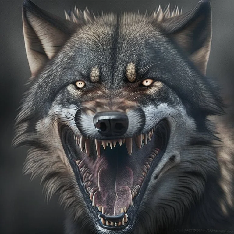 black alpha wolf baring teeth photorealistic