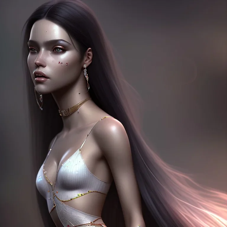 portrait only wonderfull brazilian woman, long black hair, high realistic, high detailed, 8k, volumetric lights