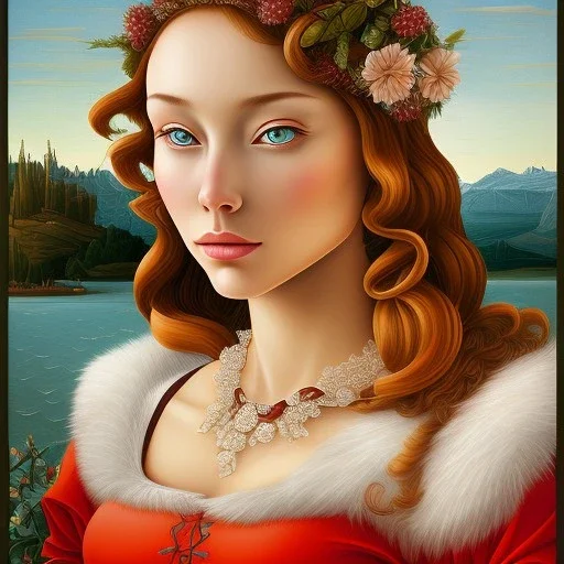 portrait of a beautiful brunette busty woman Sandro Botticelli style