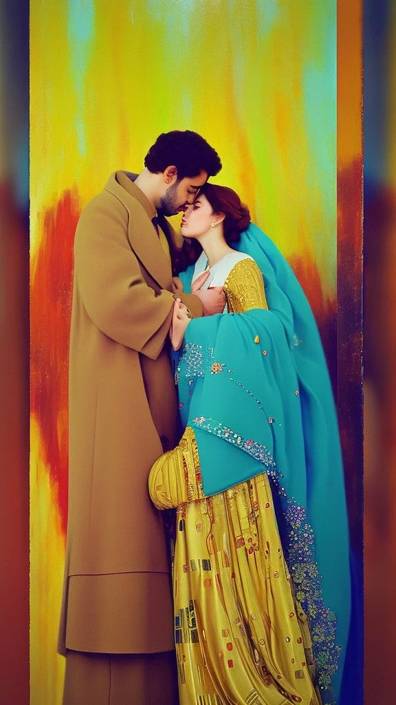 Masterpiece, fine art, award winning, "like Gustav Klimt : the Kiss in a chair" 2 w, RAW photo, eye candy in the style of (petra collins::Robin Eley:1.5), (Suhaila Ben Lachhab::Heidi Moussa:1.5) in breathtaking cinematic shot (full body shot, from below angle) that emphasizes the stunning cheek bones, texturized black hair,(big detailed eyes:1.5) (cottagecore aesthetic:5) with extreme sensuality, Irresistible with (porcelain skin:4.8), sitting on an old chair, retro vintage style