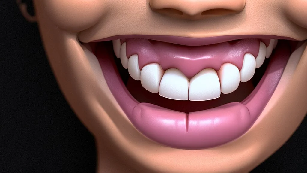 smiling emoji with big grin showing teeth, close up shot