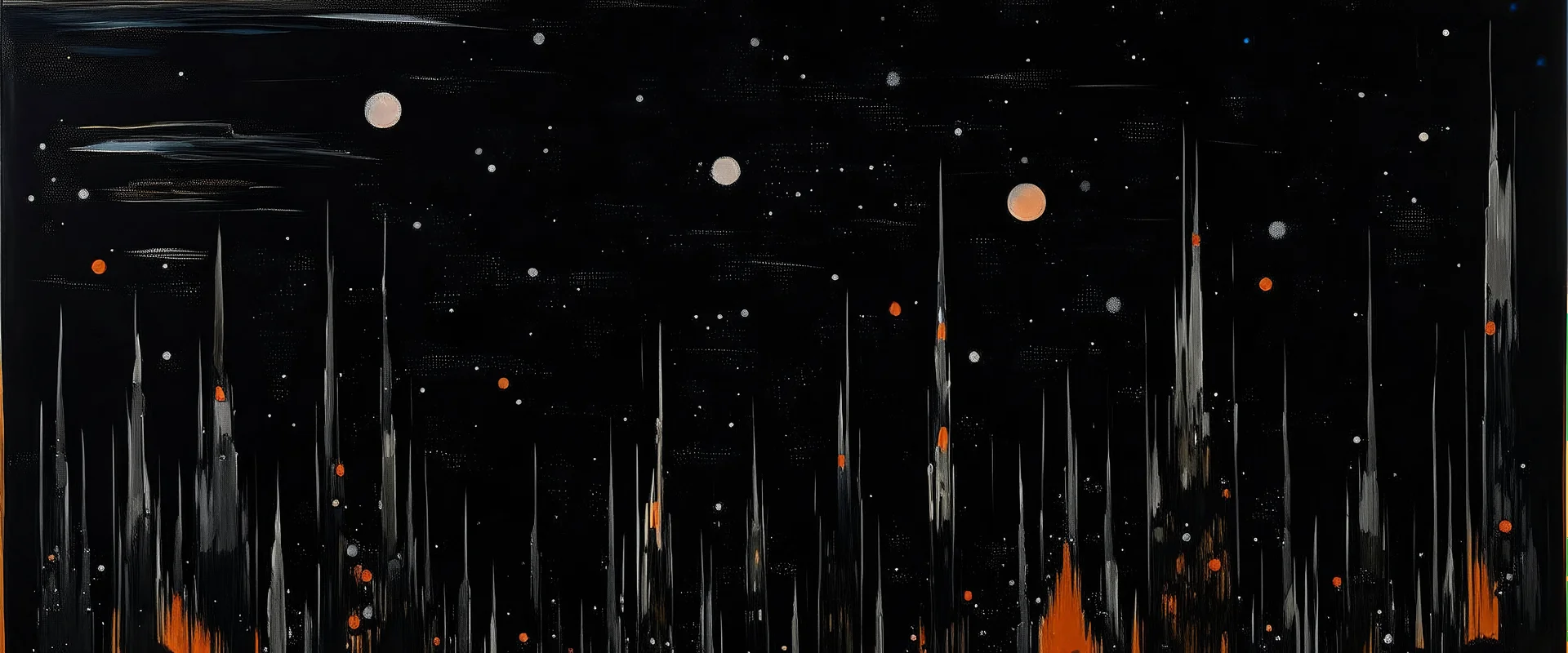 A black outer spaceship empire with warped stars painted by Clyfford Still