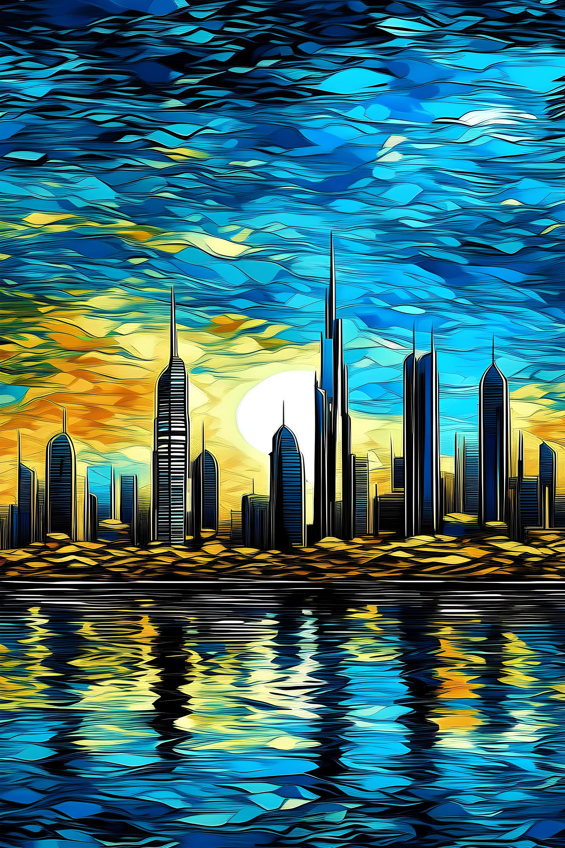 Dubai skyline Van Gogh style