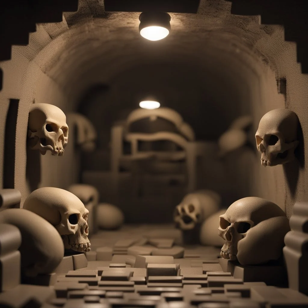 photorealistic catacombs made of lego blocks and screamer