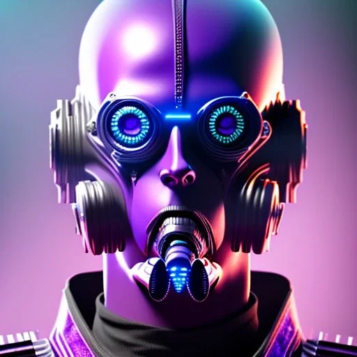 cyberpunk purple masked villain in galaxy, teal and purple smoke, detailed, realistic, 4k