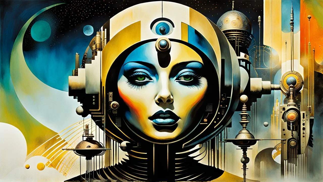 the divinity of the transcendent machine , despising the pathetic pursuits of mere mortals, neo surrealism, retro futurism, striking, atmospheric, dreamlike, in the graphic novel style of Dave McKean, stylish, vibrant colors, asymmetric, disjointed, non linear, photographic collage, watercolor underpainting, cinegraphic realism 4k.Paint, Pastel,An advanced humanoid robot developed World, everything is robotic even the trees and flowers everythibg