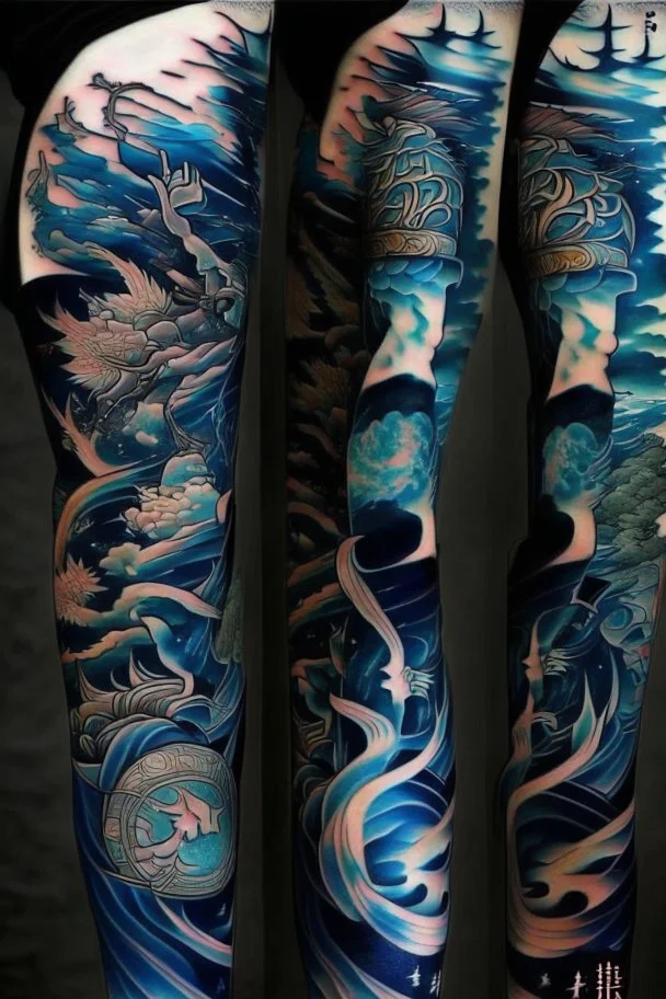 Tattoo sleeve god zodiac sign aquarius ukiyo-e