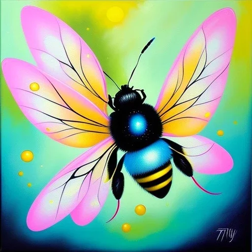 iv_a painting of a cute bee, figurative art, an acrylic detailed painting, , brush strokes, paint drips and drabs and splatters by Chris Ofili and Bryen Frost, pexels, turquoise pink and yellow, james terrell art, blue background by Harumi Hironaka, trending on artstation, soft lines, paint drips and drabs and splatters by jana brike, fauvism, highly detailed sharp focus smooth elegant illustration by artgerm dreamy and ethereal intricate art by bastien lecouffe deharme and greg rutkowski,