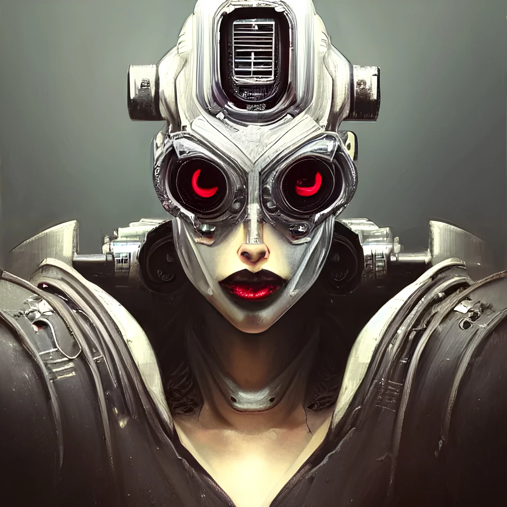 low angle portrait shot of a cyberpunk gazmask robot character, intricate, elegant, highly detailed, centered, digital painting, artstation, concept art, smooth, sharp focus, illustration, artgerm, Tomasz Alen Kopera, Peter Mohrbacher, donato giancola, Joseph Christian Leyendecker, WLOP, Boris Vallejo