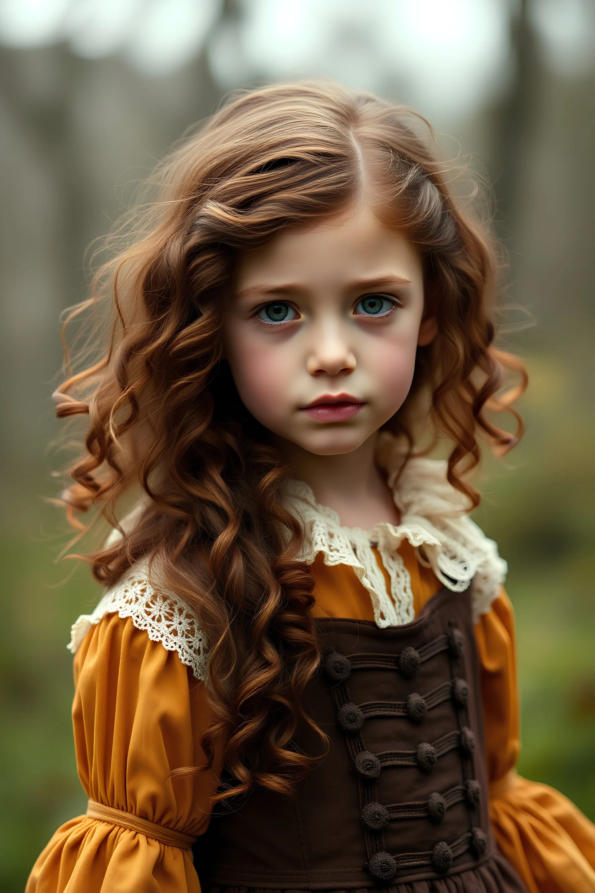 young girl, nineteenth century, rich, brown hair, long, curly, green eyes