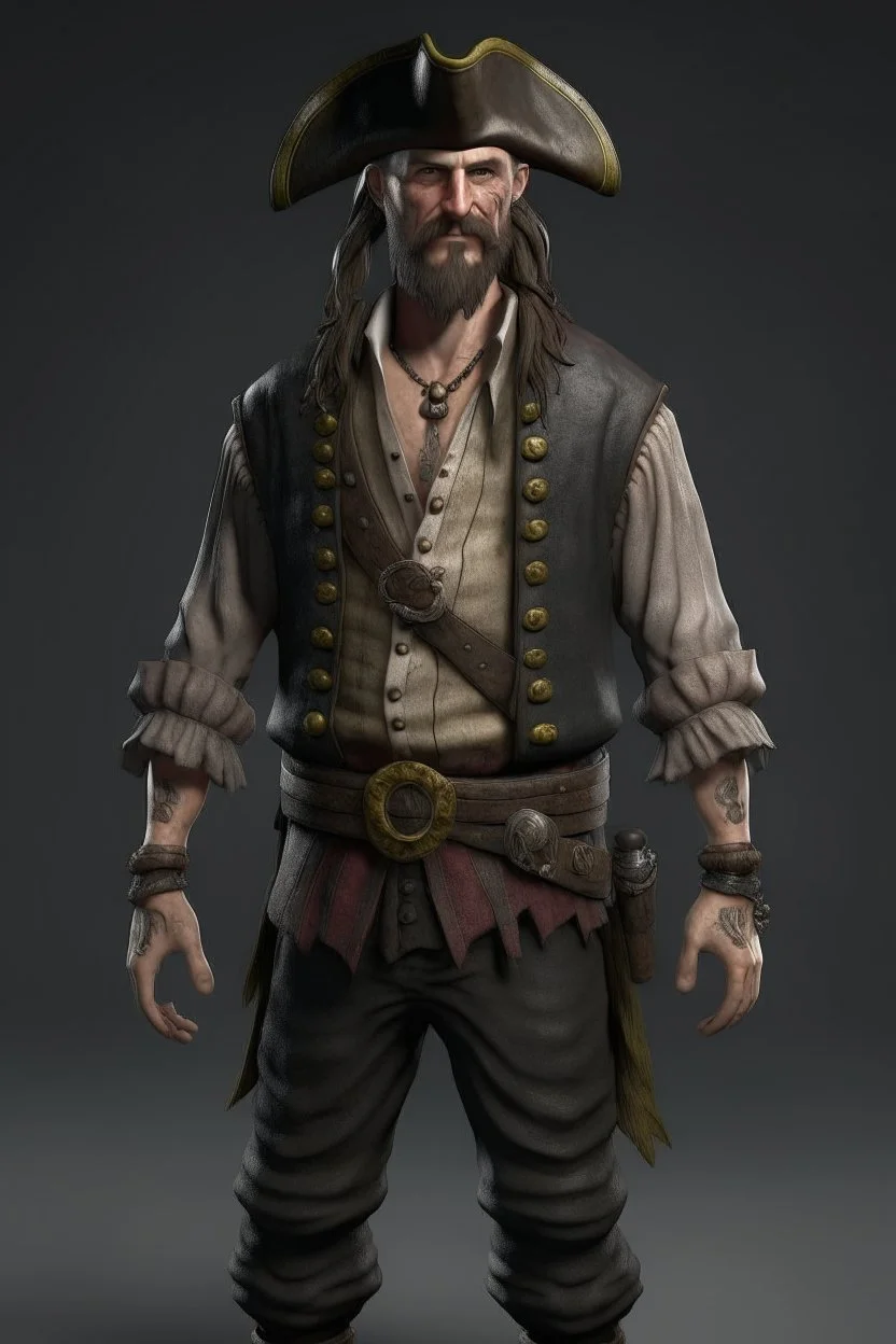 pirate, realistic style, full figure frontal view, no beard and hair