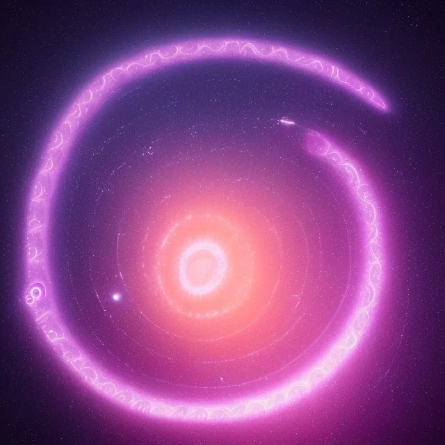 deep dark Black sun with Galactic serpent spiral, Elemental God of power horoscope, Great Huge Violet fluorescent gate surrounding earth, wavering reflective pools of purple bright stars spiraling small comets in space,