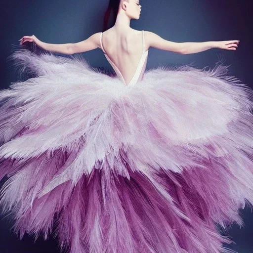 dress made out of feathers and tulle, stunning colors, beautiful lighting, delicate composition, aesthetic, ballerina, ballgown