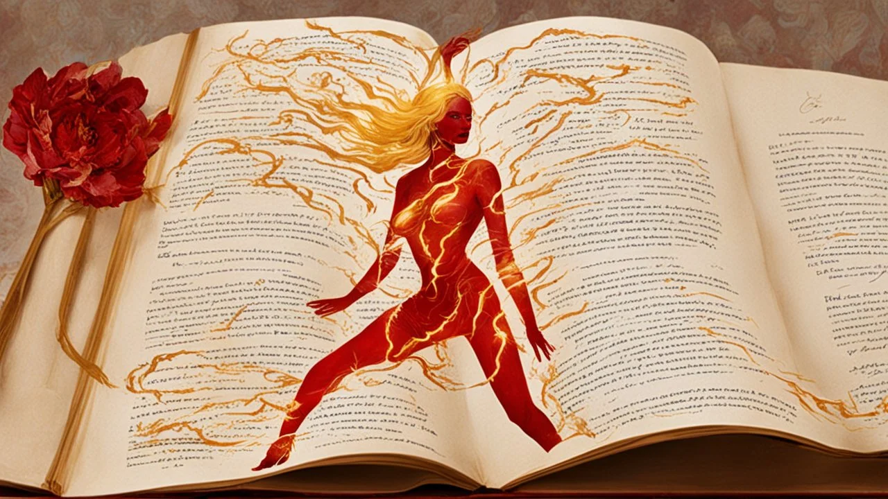 Text for a song about lightning space and beautiful golden, red women, text on a pages.