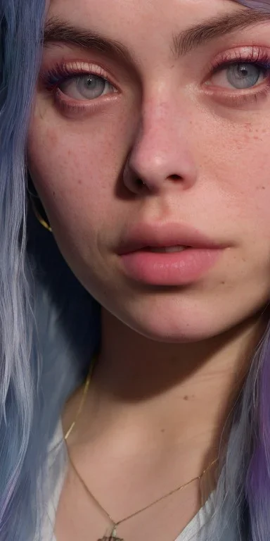 Billie Eilish, in a swimsuit, high detail, realistic, 8k, not to be distinguished from a photo, identical pupils