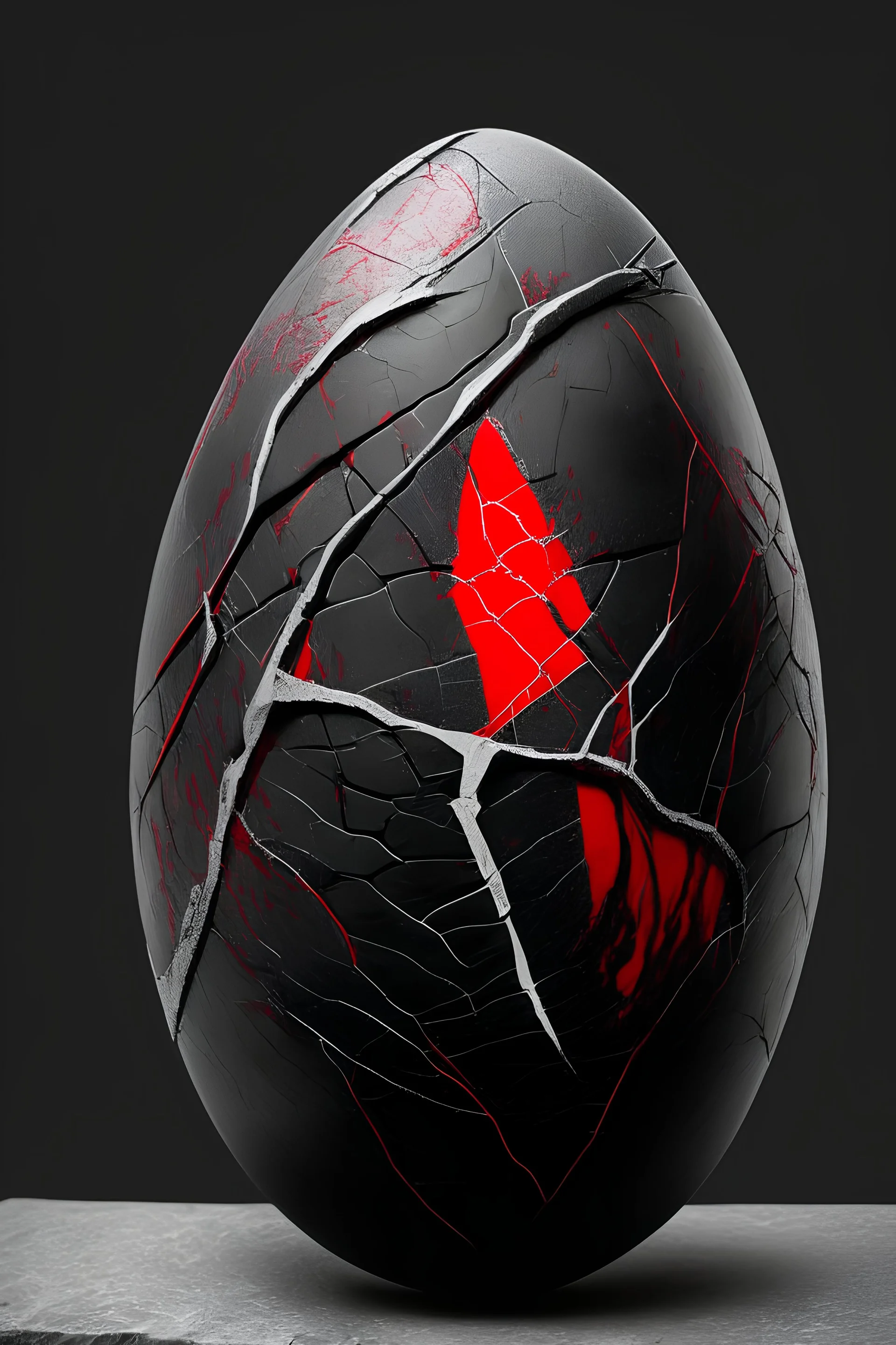 expensivet black with red random lines with a small crack and a dragon hand in egg shape stone