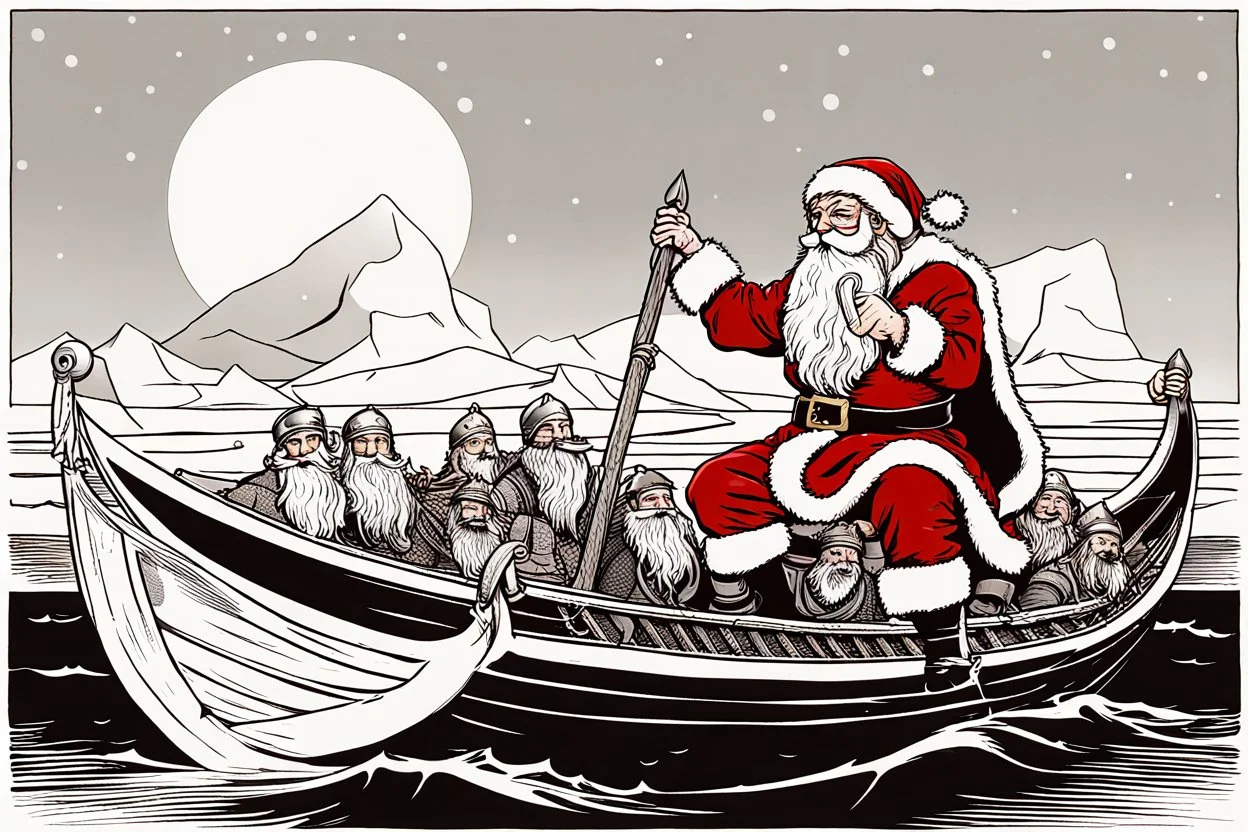 Santa Claus on a viking boat