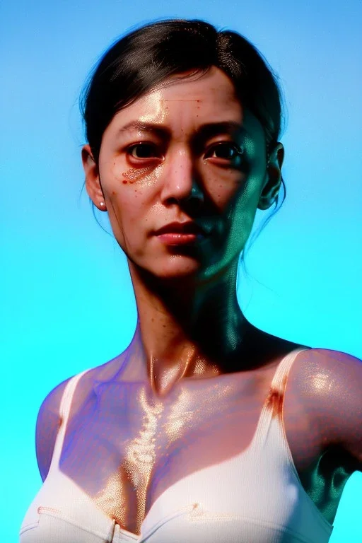 Ultra Realistic image, 38 years old madrid woman, portrait, small complexion, natural small busty, traditional Japanese body tattoo, jakuza style, put traditional Japanese mask, vibrant color, highly detailed, art stations, concept art, smooth, unreal engine 5, god rays, ray tracing, RTX, lumen lighting, ultra detail, volumetric lighting.