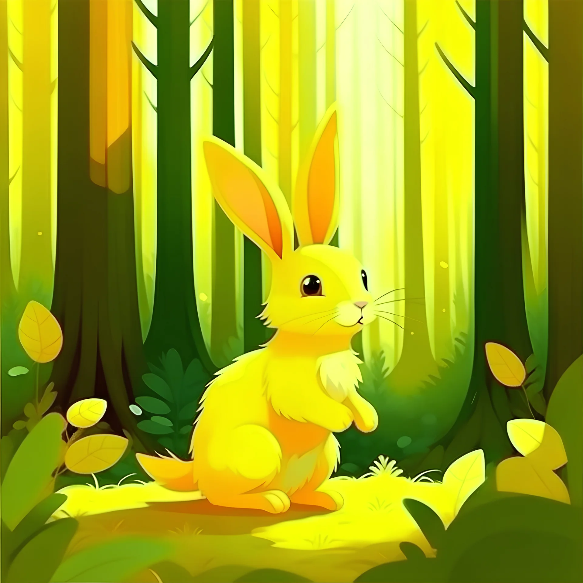 a yellow rabbit in the forest