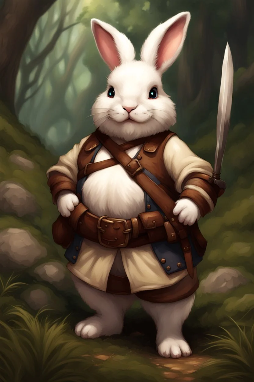 Cute chubby bunny adventurer dnd art realism