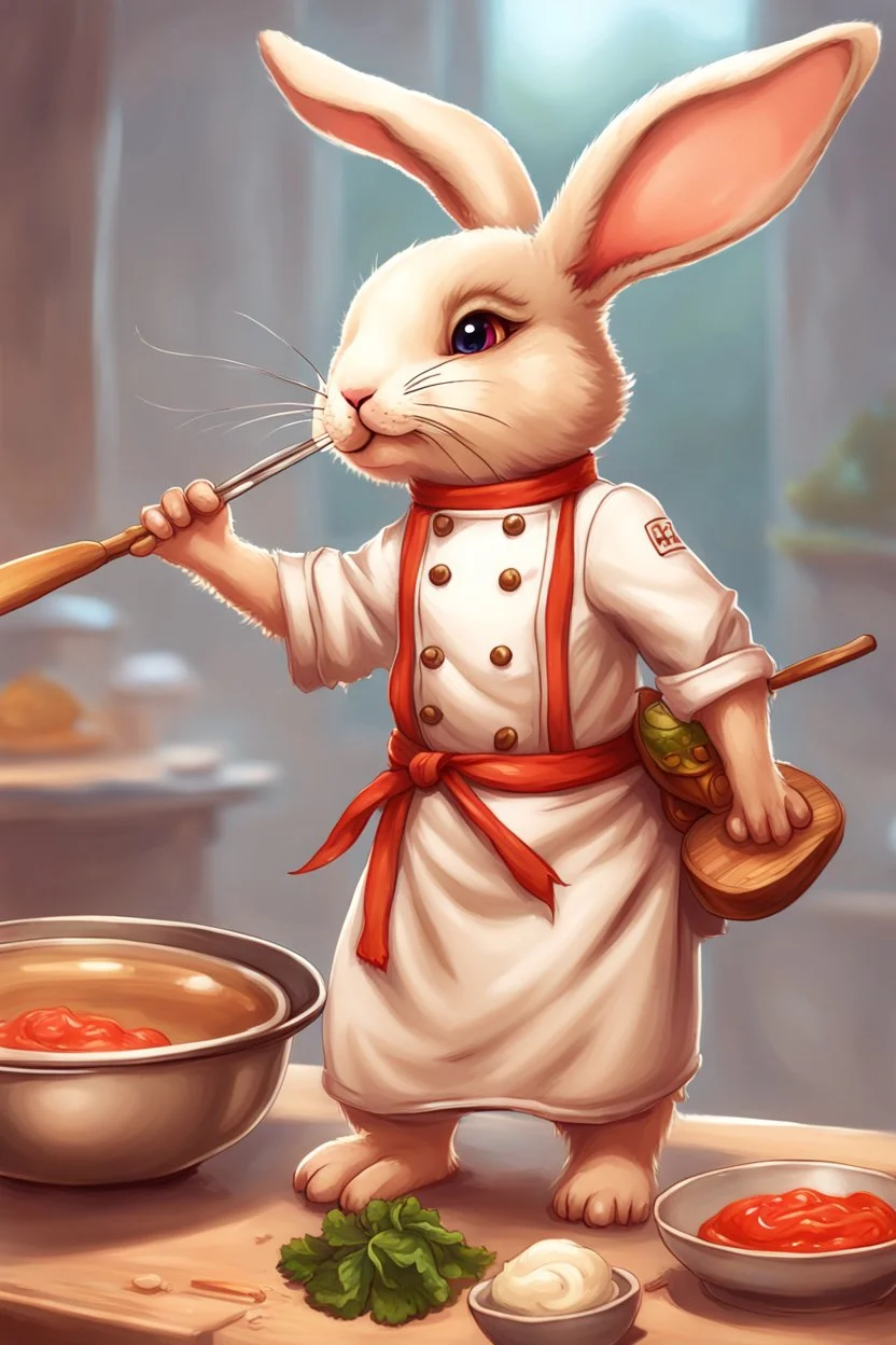 Cute bunny adventurer chef dnd art realism