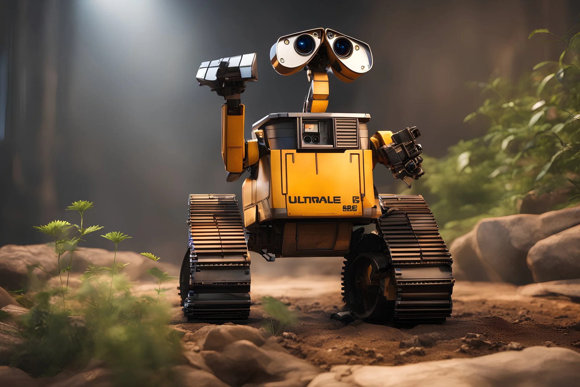 Machine in 8k WALL-E model with 8k anime cgi artstyle, full body, intricate details, highly detailed, high details, detailed portrait, masterpiece,ultra detailed, ultra quality