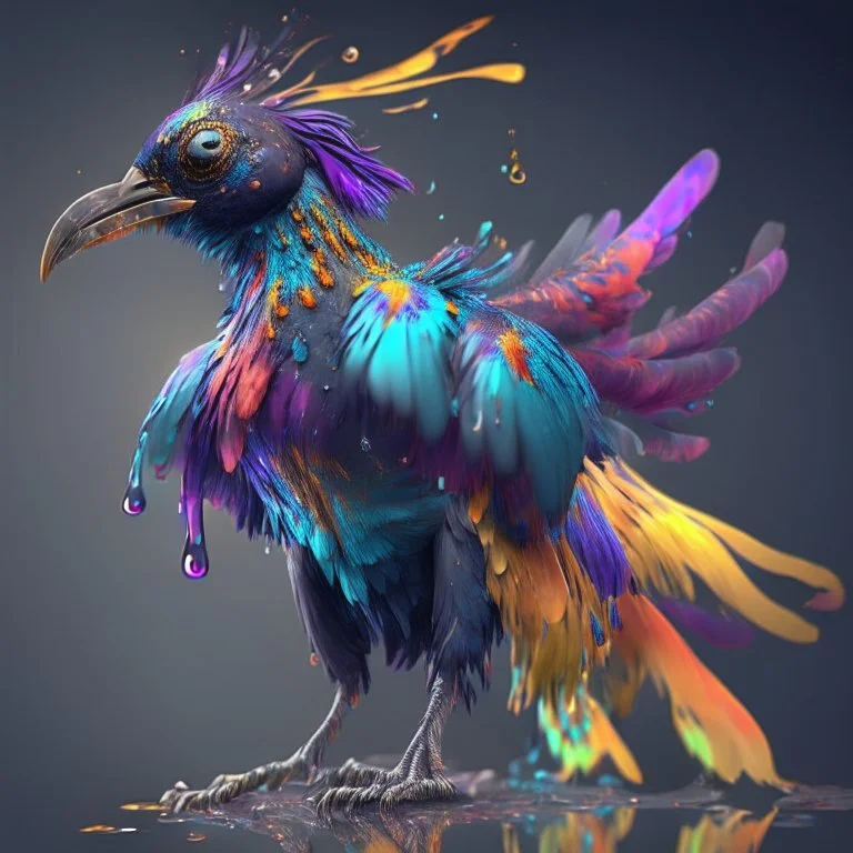 fluid ink bird creature,colorful feathers, unreal engine 5, 8k resolution, photorealistic, ultra detailed