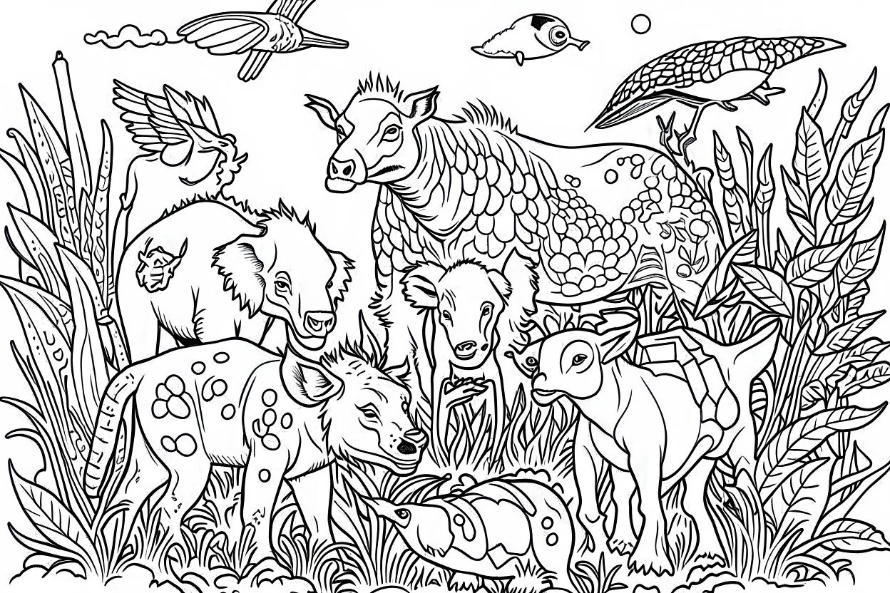 outline art for cover book wild animals