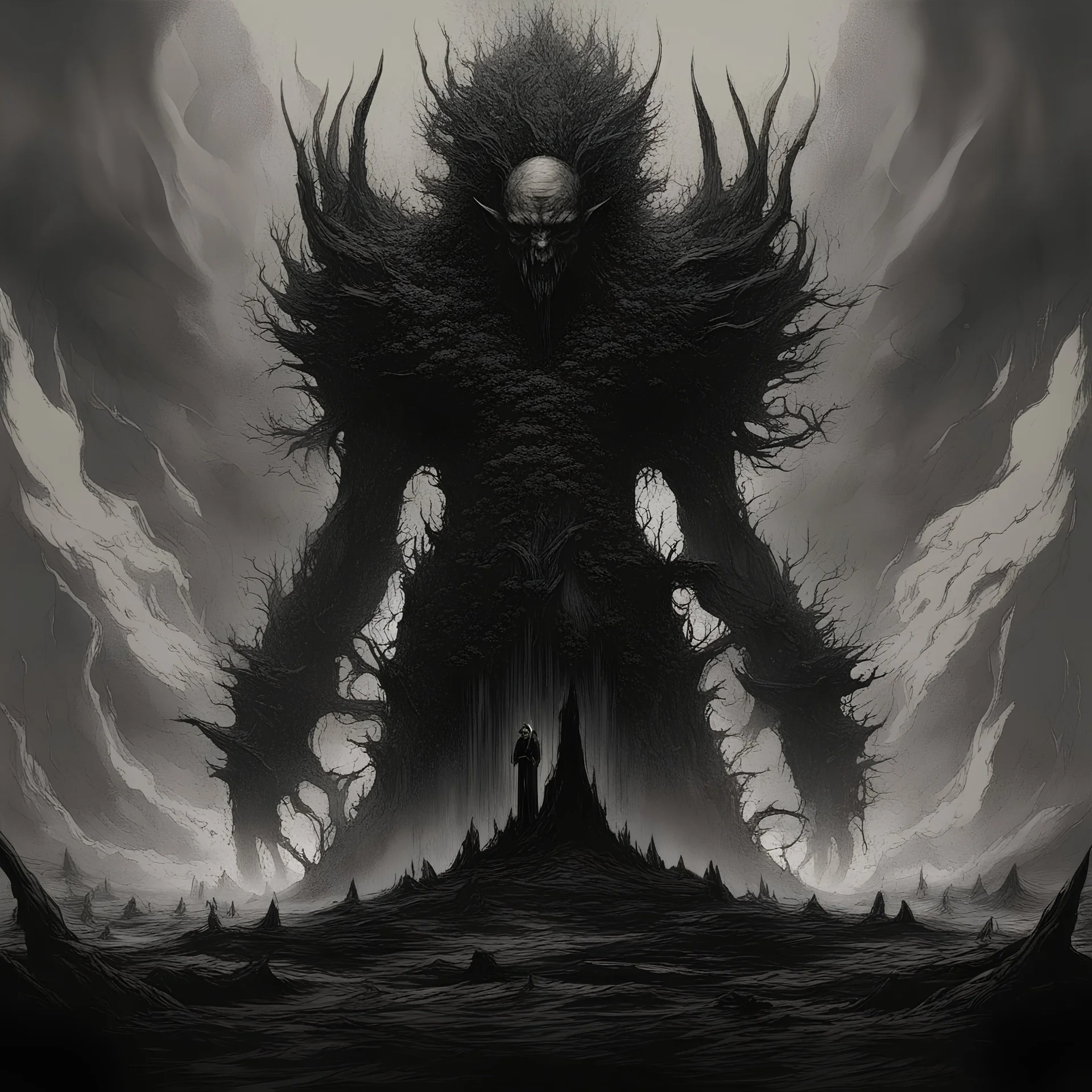 Generate a visually striking artwork that depicts 'Abaddon' as a formidable and malevolent entity, drawing inspiration from dark mythology and biblical references. Incorporate elements of chaos, destruction, and a foreboding atmosphere, while highlighting Abaddon's menacing presence and otherworldly power. in the style of glitch